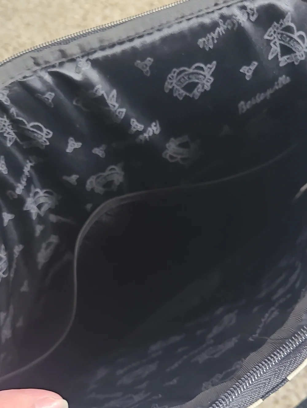 Betsey Johnson Black & White Checkered Laptop Bag with Red Heart Graphic